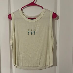 Sleeveless Pastel Yellow Top with Floral Embroidery